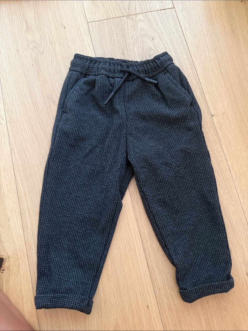 Zara Black Waffle-Knit Kids Jogger Pants